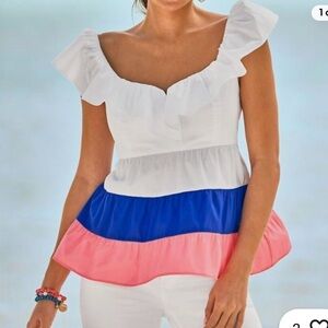 NWT Lilly Pulitzer Emie Ruffle Top Resort White Color-Block Size 6 New